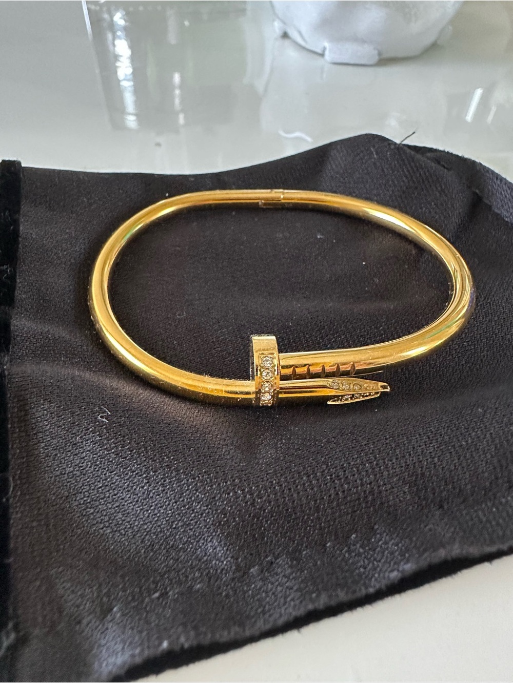 Gold Nail Bangle Bracelet with Crystal Accents